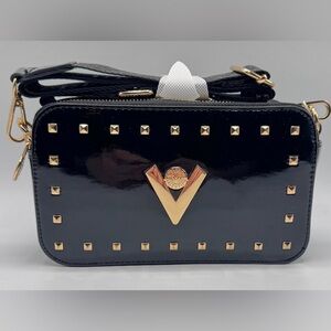 NEW Valentino Orlandi Crossbody Camera Bag Purse Black Gold Hardware $280 MSRP